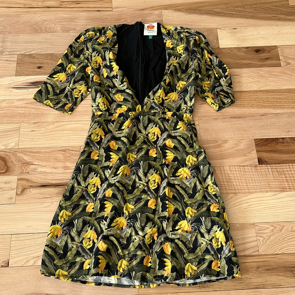 Farm Rio banana low cut mini dress